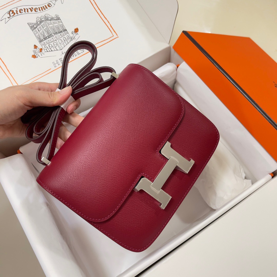 Hermes Constance 18 Mini Shoulder Bag In Burgundy Epsom Leather